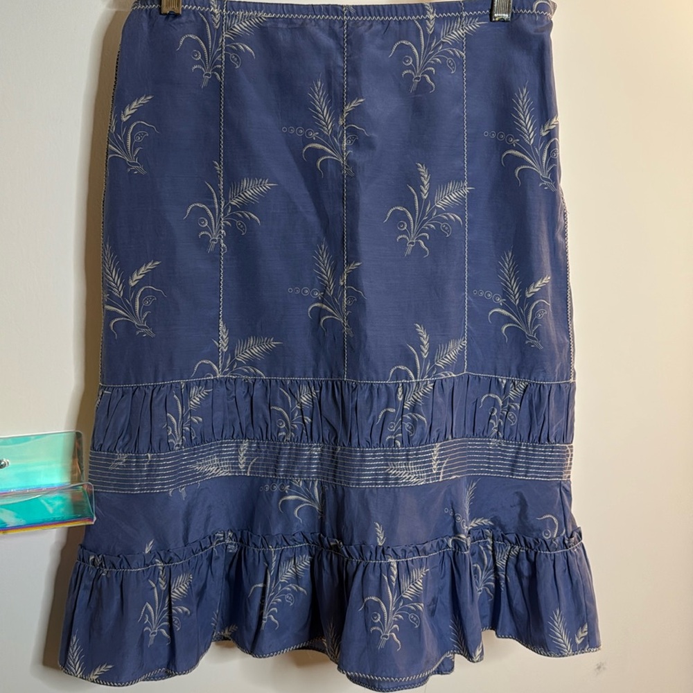 Maxstudio.com Silk/cotton Periwinkle Ruffle Printed Skirt